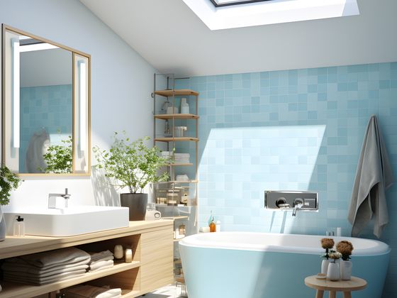 Salle de bain faïence bleu sous rampants à Vannes